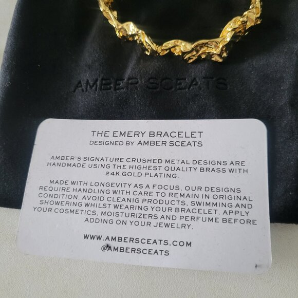 Amber Sceats Emery Cuff Bracelet Crushed Metal Design 24k Plated - Picture 4 of 8